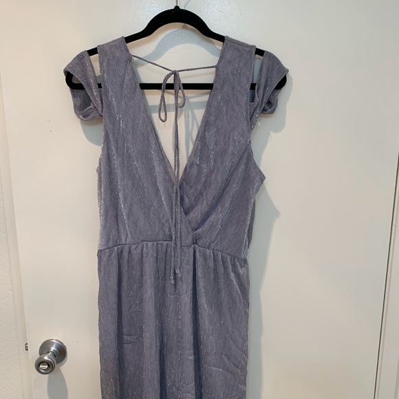 Silver Grecian Dress, With off the Shoulder Detail - Picture 4 of 6